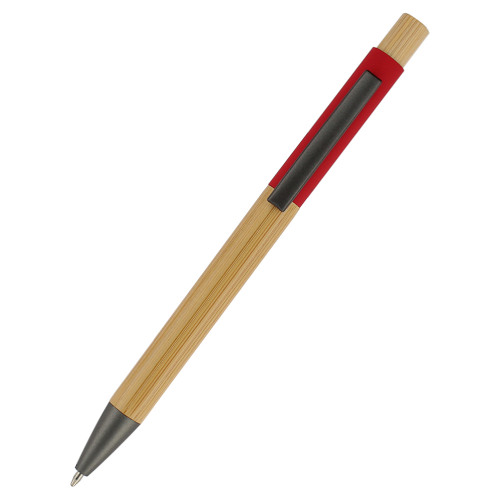 Ручка &quot;Авалон&quot; с корпусом из бамбука и софт-тач вставкой, красный