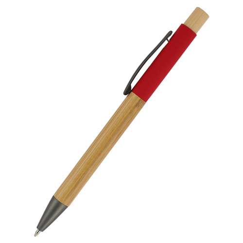 Ручка &quot;Авалон&quot; с корпусом из бамбука и софт-тач вставкой, красный