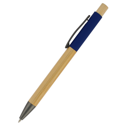 Ручка &quot;Авалон&quot; с корпусом из бамбука и софт-тач вставкой, темно-синий