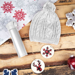Подарочный набор WINTER TALE: шапка, термос, новогодние украшения, белый (белый)