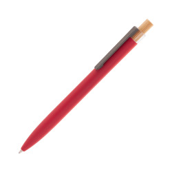 Ручка шариковая "Matt" из переработанного алюминия и пластика, с кнопкой из бамбука, красный